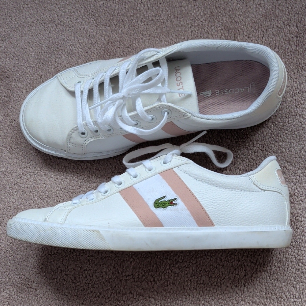 Lacoste White and Light Pink Casual Shoes